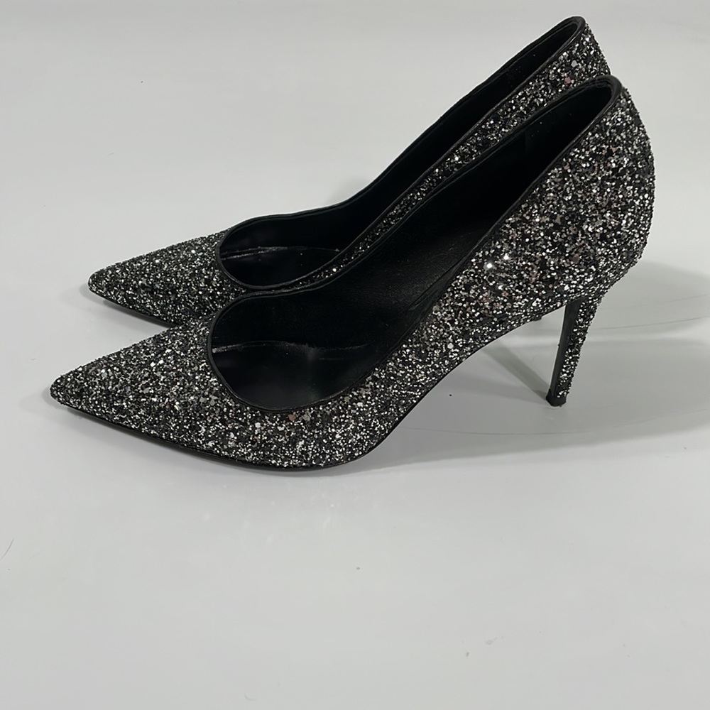 M.Gemi Heels Pumps Made In Italy Black and Silver Sparkle Dressy 39.5 8.5-9 - Picture 3 of 9
